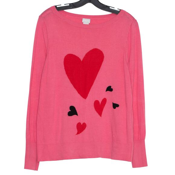 Chicos Sweater Hearts Coquette Y2K Kawaii Valentines Girly Retro Pink 1 Medium 8 - Picture 1 of 8